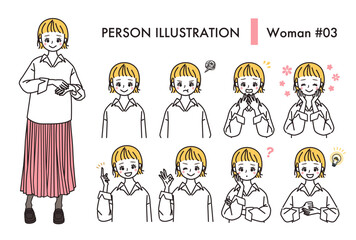 女性の表情イラストセット_#03_pink