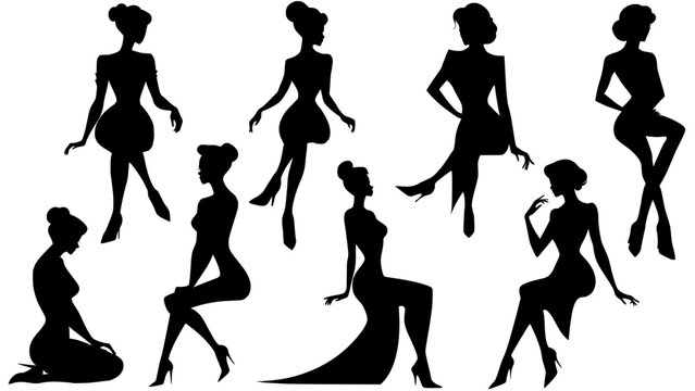 Stylish silhouettes of sitting ladies