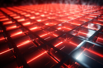 3D Black Square Background with Red Lights