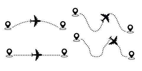 Airplane routes. Plane route. Aircraft tracking.Air plane flight route with line trace