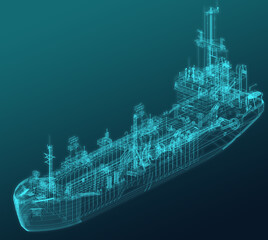 Dredger. Scheme. A technical fleet vessel designed for dredging and extraction of non-metallic construction materials. Hopper dredger. 3d-rendering