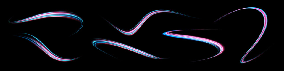 Set of blue and red wavy lines on a transparent background. Vector illustration