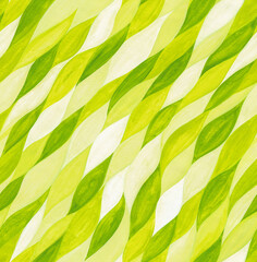 Hand drawn gouache painting wavy seamless pattern. Green and yellow colored geometric background. Template for design, textile, wallpaper, carpet, ceramics. - 663931220
