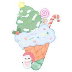 Cute Christmas ice cream with snowman