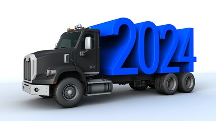 3D illustration of truck transportation with the number 2024