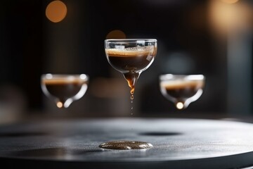 Espresso coffee pods levitating in air. Generative AI - obrazy, fototapety, plakaty