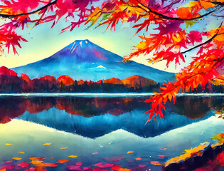 Mt Fuji in Iconic autumn view at morning