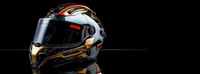 Fototapeten A formula one helmet on a black background. Space for text © TopMicrobialStock