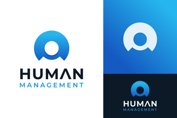 Negative Space Human People in Circle Round Icon For Human Resource Management Logo Design Branding Template