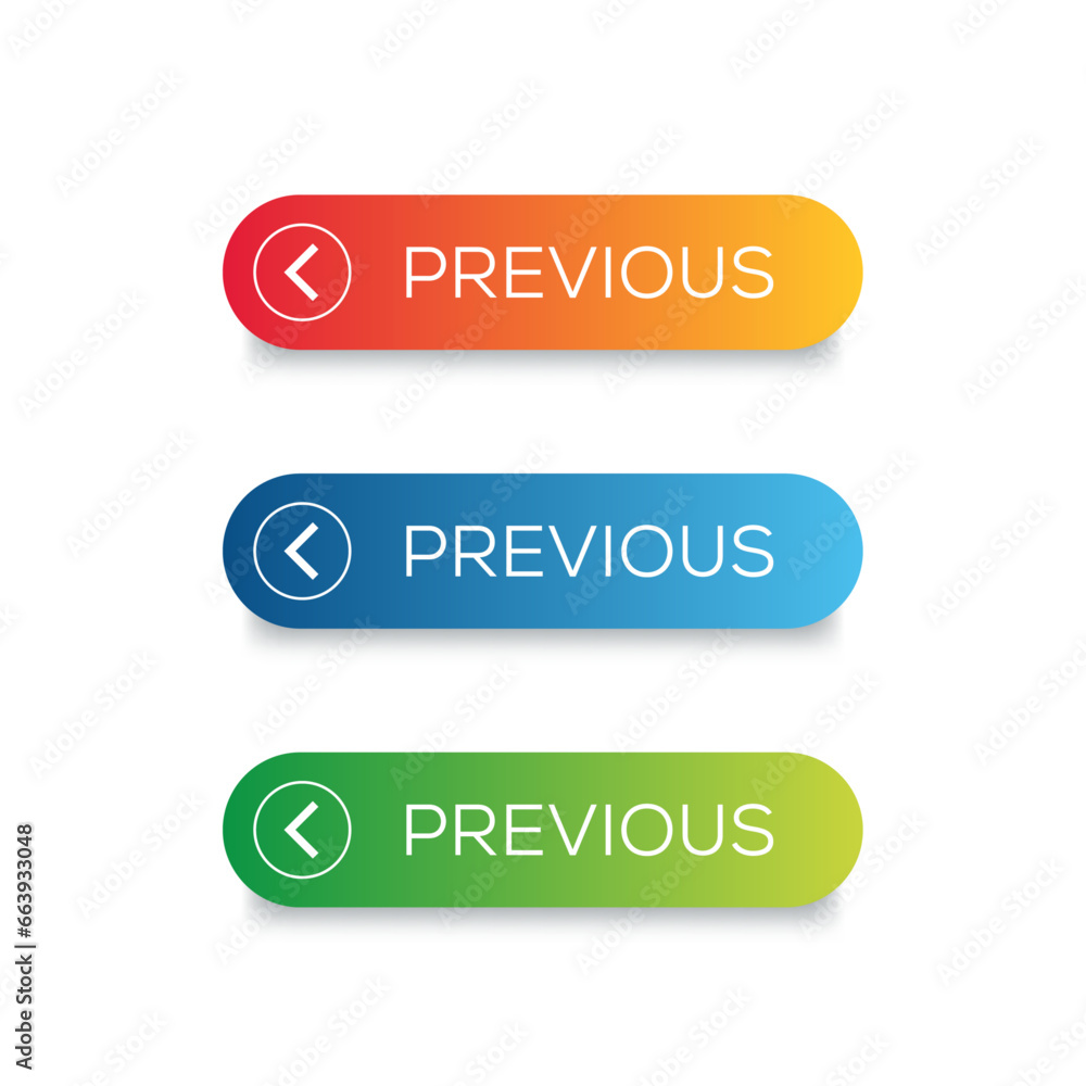 Poster previous web button set. previous button set with icon. vector illustration