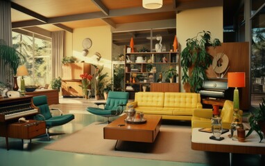 3d render of vintage interior living room