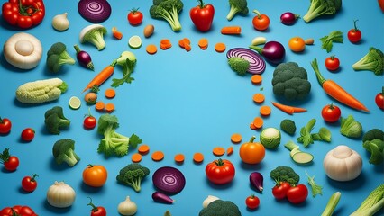 Fresh and Colorful Veggies on a Blue Canvas, Text Space Included