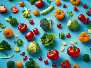 Pick fresh vegetables for background, on a blue background