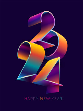 New year 2024. 3D colorful lettering design. Bright greeting card template.