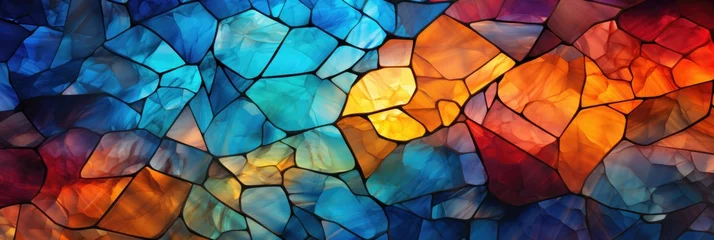 Crédence de cuisine en verre imprimé Coloré Abstract wallpaper, Intricate Stained Glass Kaleidoscope: A close-up of a stained glass window with intricate geometric patterns and vibrant colors. background, desktop background.