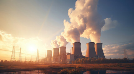 Sunrise over a power plant,  a new days promise