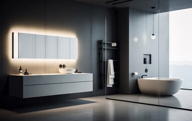 3d render of minimalistic interior bathroom