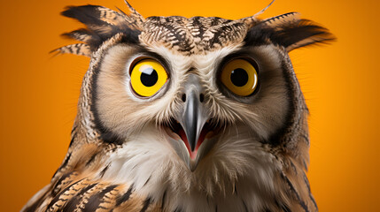 owl on a yellow background with very wide mouth Shocked owl with an exaggerated wide mouth on a yellow background. Perfect for attention-grabbing marketing with space for text