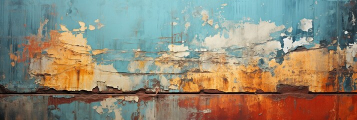 Weathered Wall Art: The gritty and abstract canvas of textured, peeling paint on a rusty wall, perfect for your desktop wallpaper.