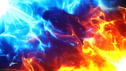 Fotobehang 対決に使えそうな、対立する青と赤の炎背景 © KOTI