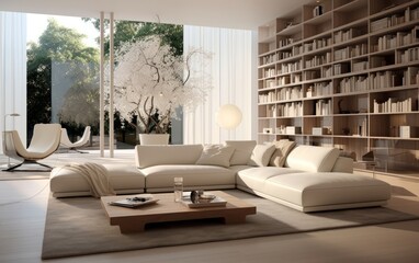 3d render of light modern interior living room