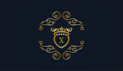 Luxury Golden Wedding Card Logo Blue Background X