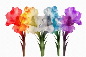 Colorful gladiolus flower illustration on transparent background. Generative AI - obrazy, fototapety, plakaty
