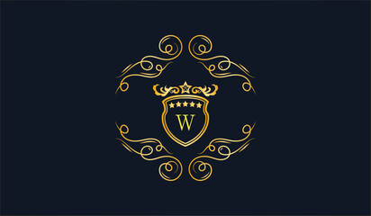 Luxury Golden Wedding Card Logo Blue Background W