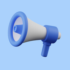 3d megaphone icon on light blue background. 3d render illustration. Perfect for website or application design.