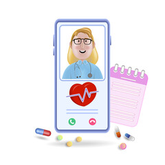 The concept of an online doctor's consultation. Healthcare, medicine, diagnostics.
3d vector illustration, icon.
