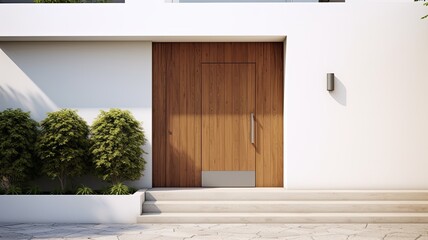 Clean entrance door by wooden with perfect matching white wall to make it homey. Generative AI Technology 