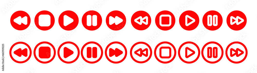 Poster media player button icon set. playback control buttons, video audio player, play and pause vector. v