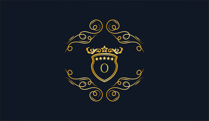 Luxury Golden Wedding Card Logo Blue Background O