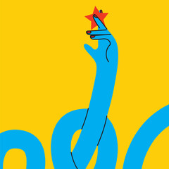 Cartoon stretched, flexible long hands abstract drawn comic vector illustrations. Set of Hand multicolored different signs and symbols. Drawing style Sticker decals. Retro Y2K.