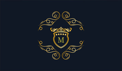Luxury Golden Wedding Card Logo Blue Background M