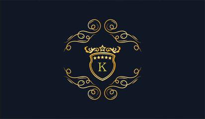 Luxury Golden Wedding Card Logo Blue Background K
