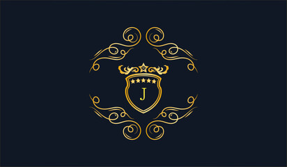 Luxury Golden Wedding Card Logo Blue Background J