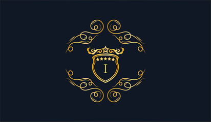 Luxury Golden Wedding Card Logo Blue Background I