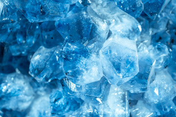 Blue Crystal Mineral Stone. Gems. Mineral crystals in the natural environment. Texture of precious...