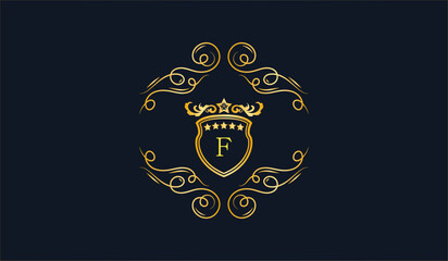 Luxury Golden Wedding Card Logo Blue Background F