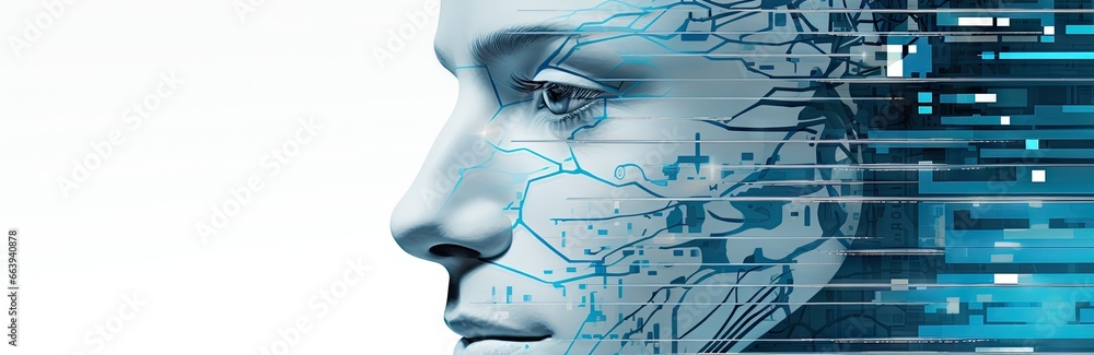 Aufkleber man in digital form with lines and a blue head generative ai