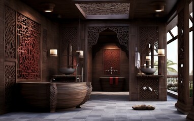 3d render of ethnic interior bathroom