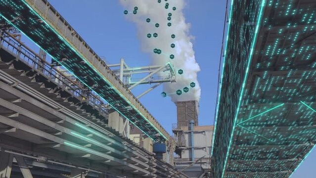 The concept of harmful emissions from the factory chimney. Smoke from the chimney of a large factory. Visualization of environmental pollution.