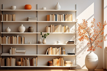 Fototapeta premium Bookshelf with books and vase
