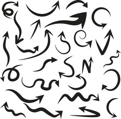 Hand-drawn arrow vector icons set. Arrow icon. Arrow vector collection. Arrow. Cursor. Modern simple arrows. Vector illustration.