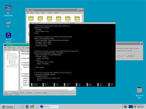 Old Operating System Template with Desktop Environment and Coding Terminal with Black Background, Command Lines for Programming. Retro Computer OS Mock Up Screen in 1024x768 Resolution
