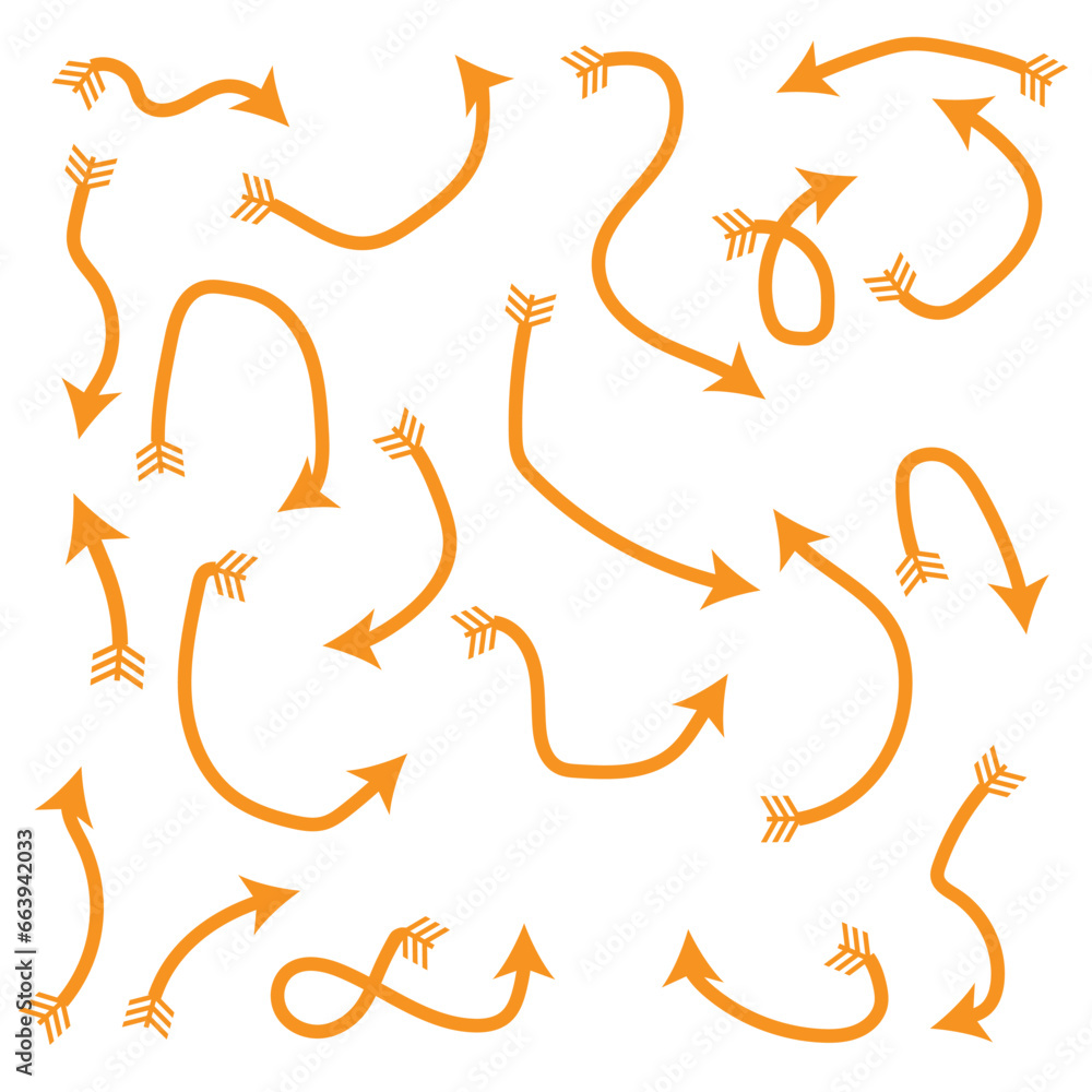 Poster hand-drawn arrow vector icons set. arrow icon. arrow vector collection. arrow. cursor. modern simple