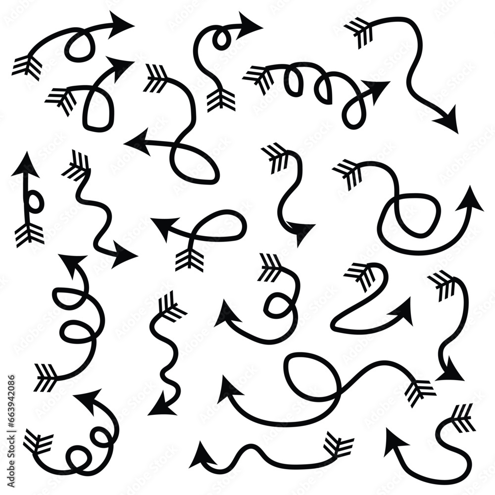 Poster hand-drawn arrow vector icons set. arrow icon. arrow vector collection. arrow. cursor. modern simple