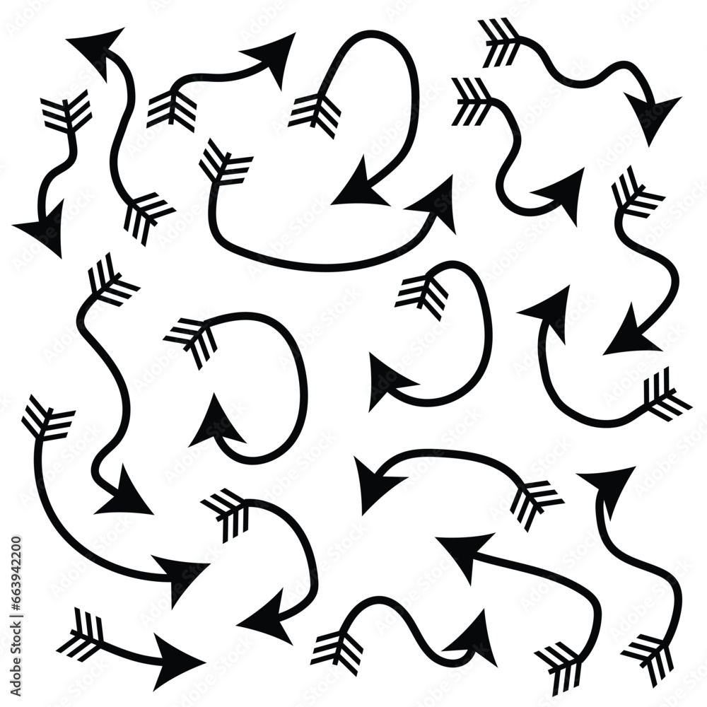 Poster hand-drawn arrow vector icons set. arrow icon. arrow vector collection. arrow. cursor. modern simple
