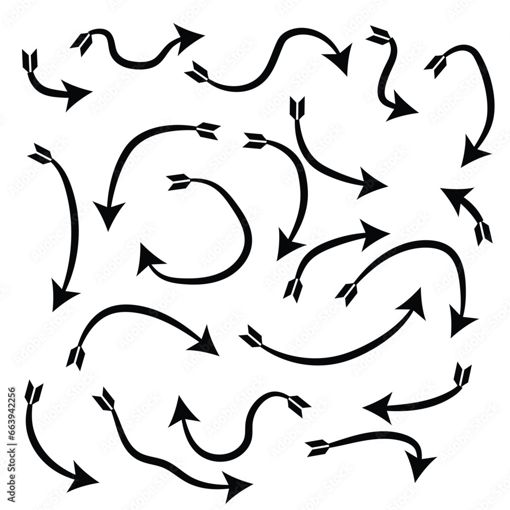 Poster hand-drawn arrow vector icons set. arrow icon. arrow vector collection. arrow. cursor. modern simple